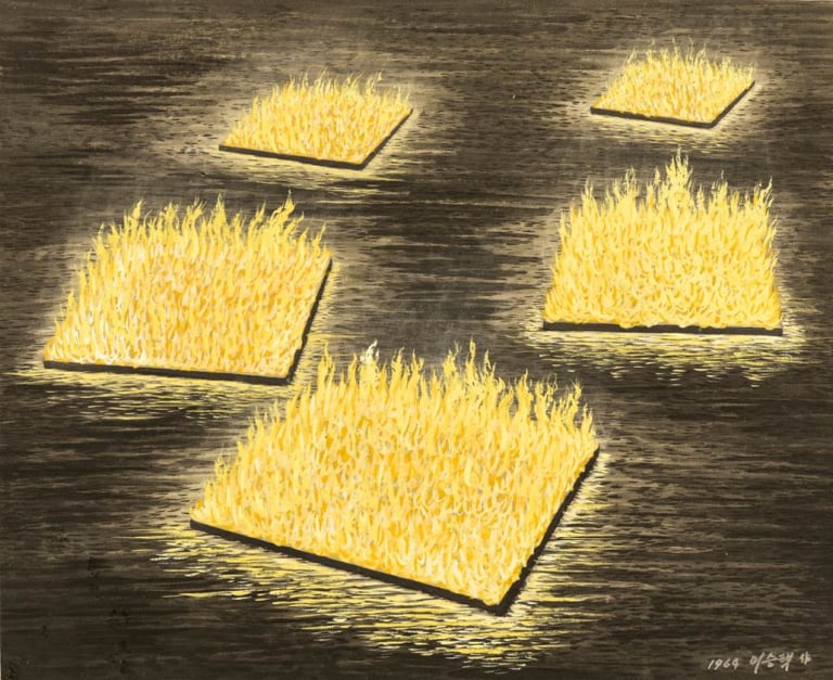 무제(하천에 떠내려가는 불타는 화판)