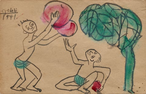 사과 따는 두 아이 