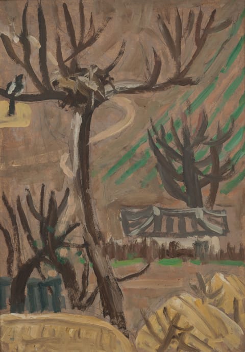 나무와 까치가 있는 풍경